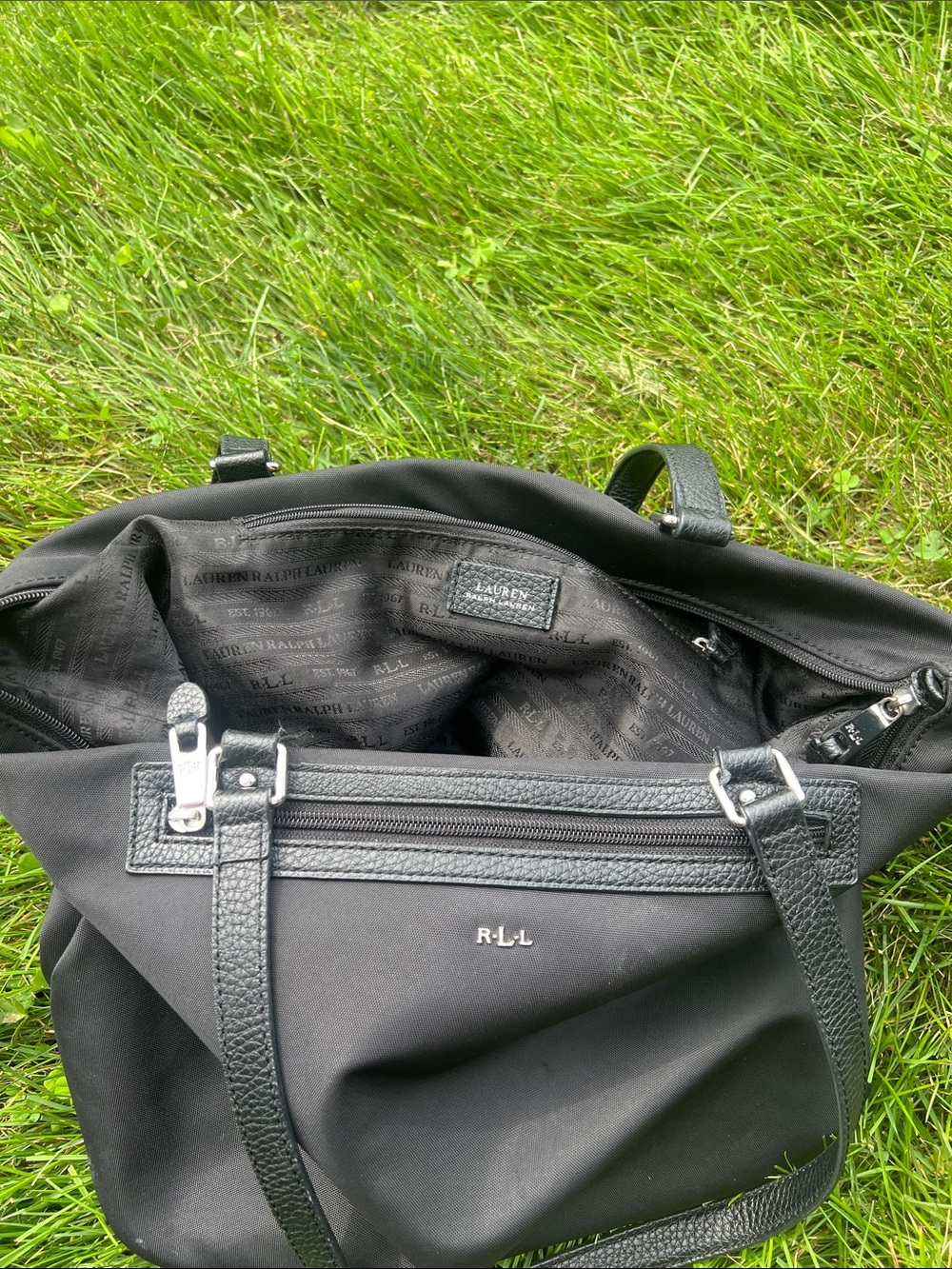 Ralph Lauren Black Canvas Tote with Leather Straps